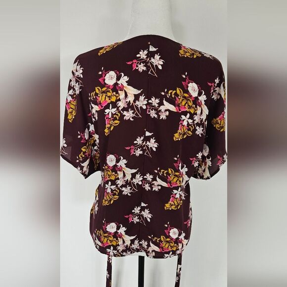 Chelsea28 Floral Wrap Blouse - Burgundy and Pink - Picture 2 of 7